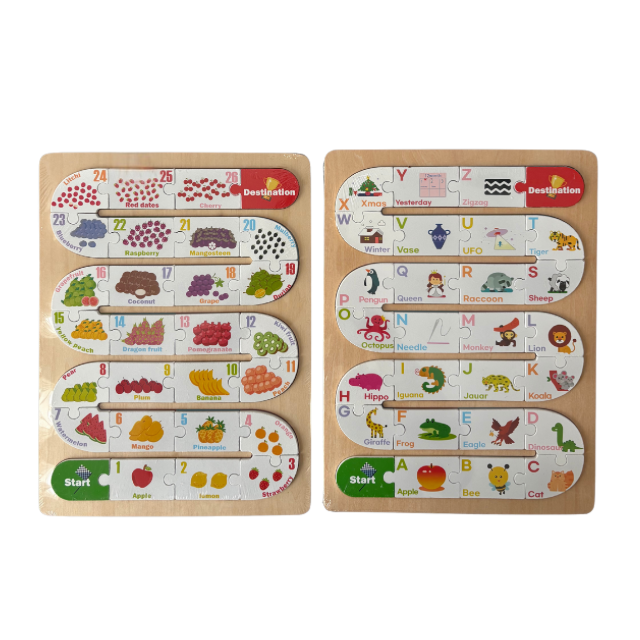 Pattern Puzzle Numbers/Alphabets Wooden Board for Kids – Educational Learning Toy