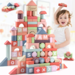 Multicoloured Building Blocks 94 Pcs - Premium Wooden toy with Alphabets and Numbers - Image 2