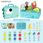 Creative Puzzle Box - Building Blocks Assembled - Dino Theme with Battery Operated Screw Driver Pretend Play - Image 2